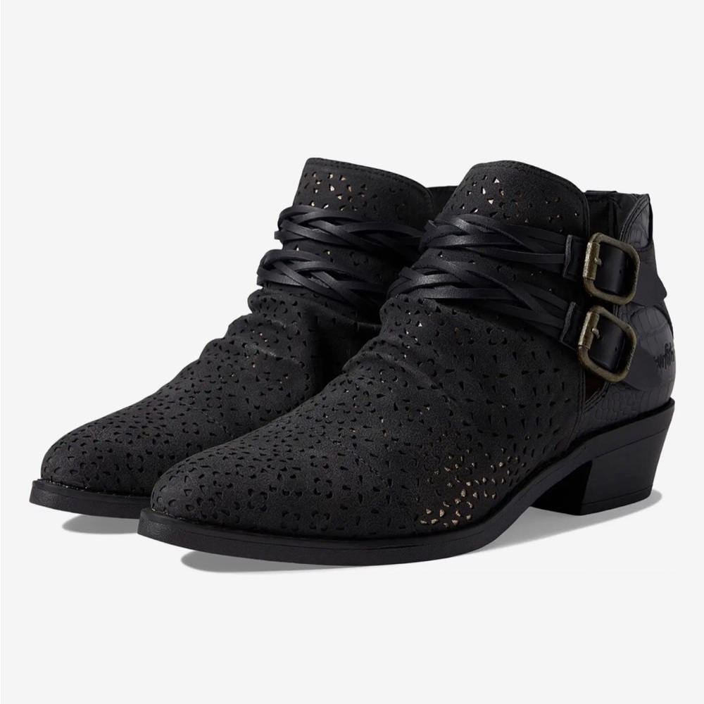 Blowfish Stacie Braided Black Buckle Booties
